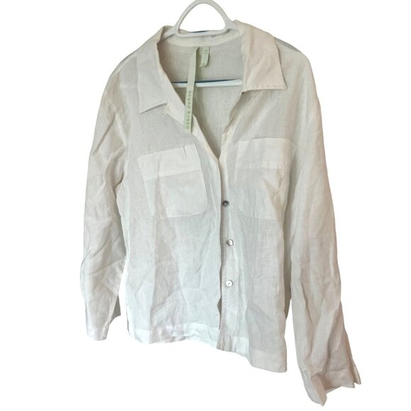 Debra deRoo Womens White Linen Button Down Shirt Size Small - Picture 3 of 7